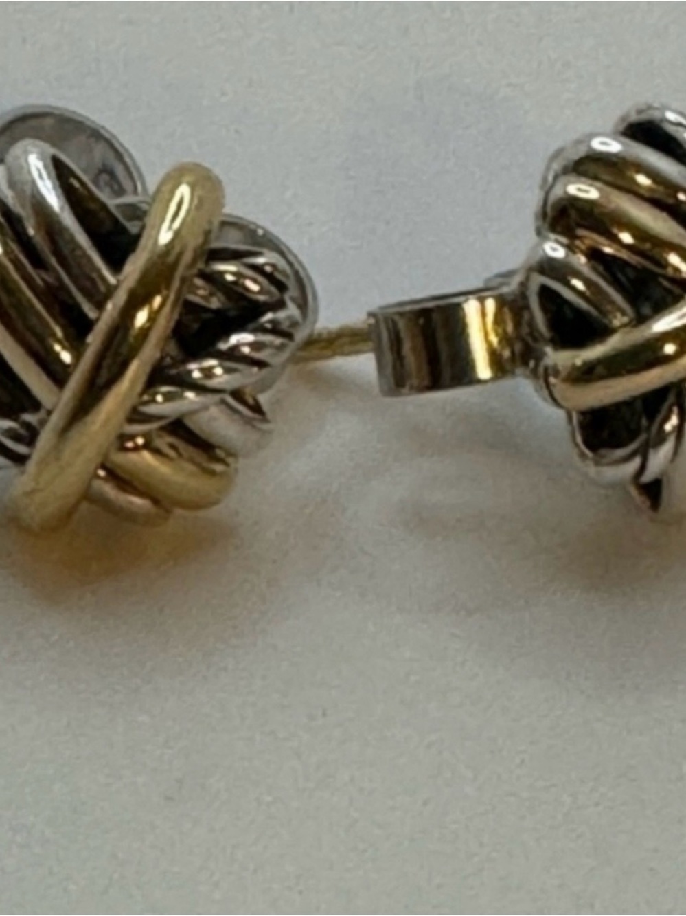 New David Yurman 18K Gold Silver Two-Tone Knot Cable Stud Earrings - - Picture 5 of 6